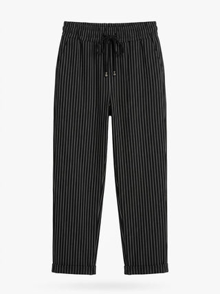 The Italian Pinstripe Drawstring Pull-On Pant- Black