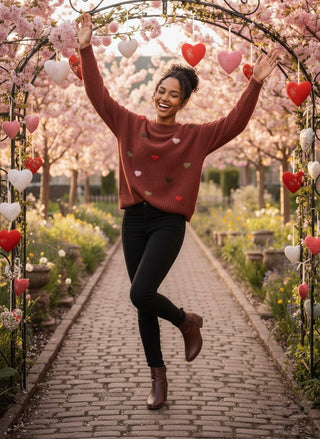 Happy Hearts Sweater- Burgundy