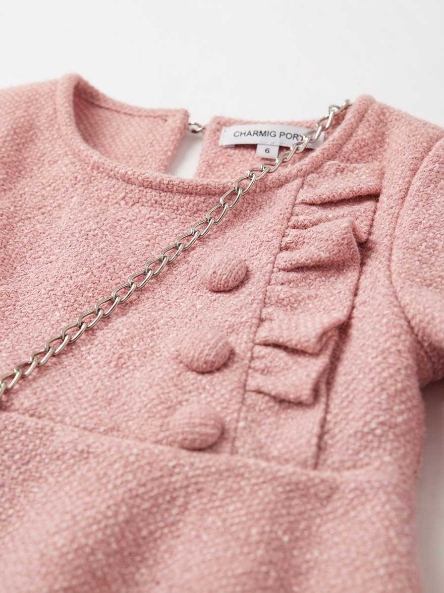 Italian Tweed Knit Dress Set with Matching Bag- Pink