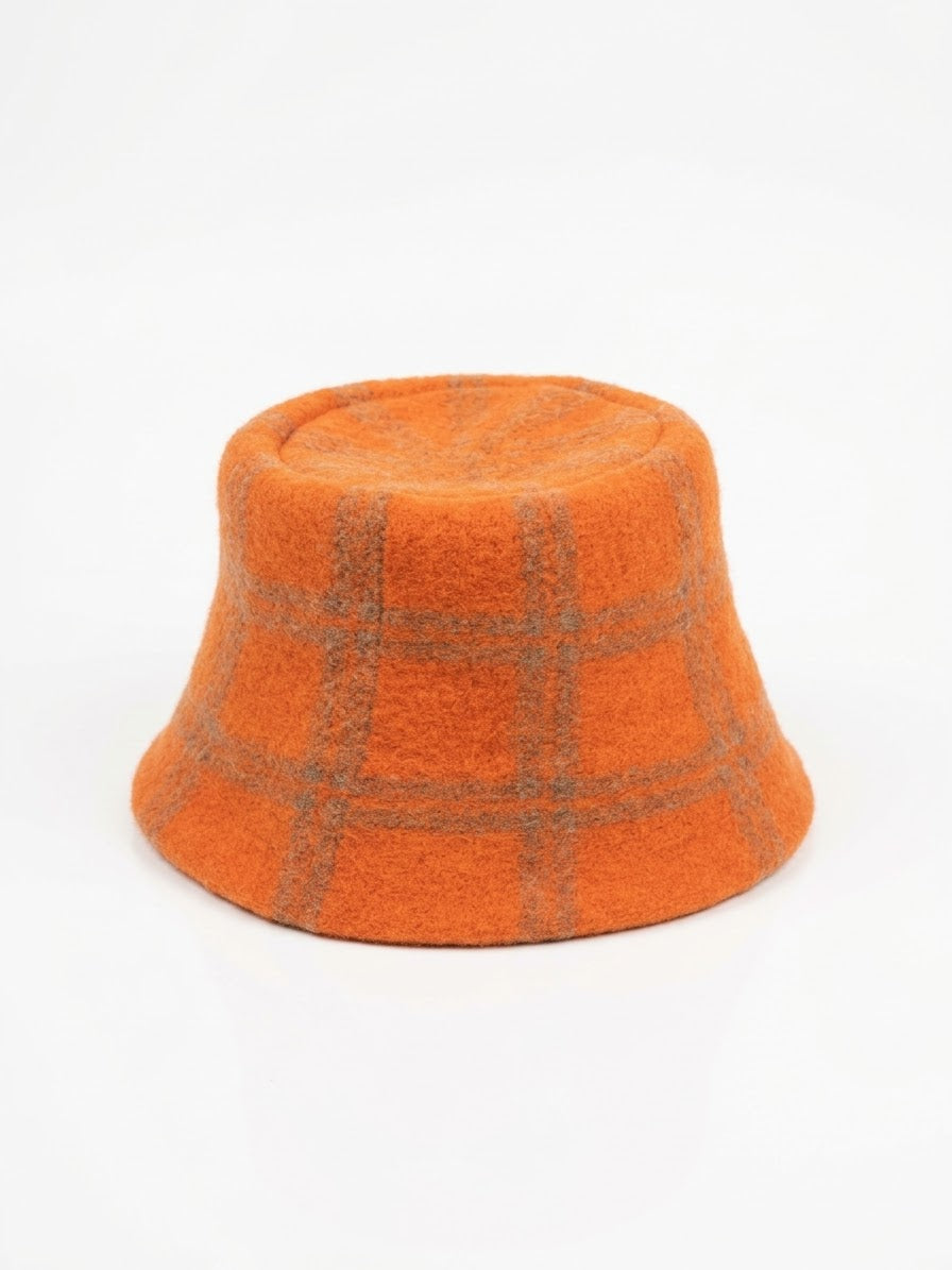 Wool Plaid Bucket Hat- Pumpkin