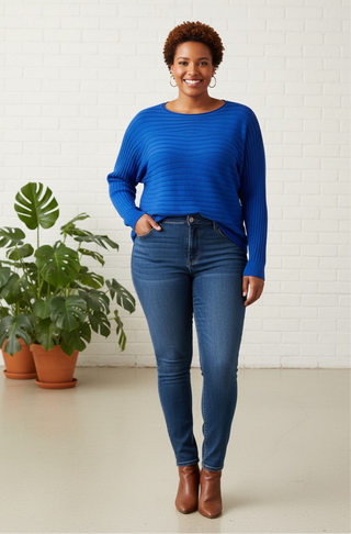The Autumn Ribbed Royal Blue Knit Sweater