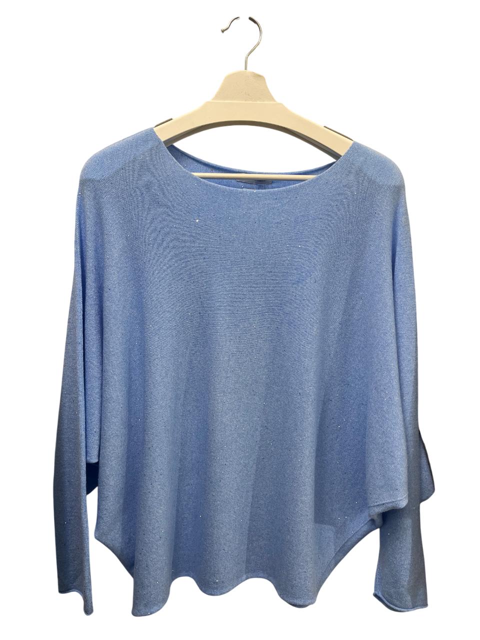 Starla Sparkle Batwing Soft Sweater- Denim- Made in Italy