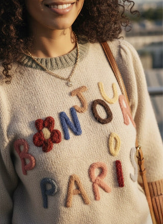 The Bonjour Paris Sweater- Beige