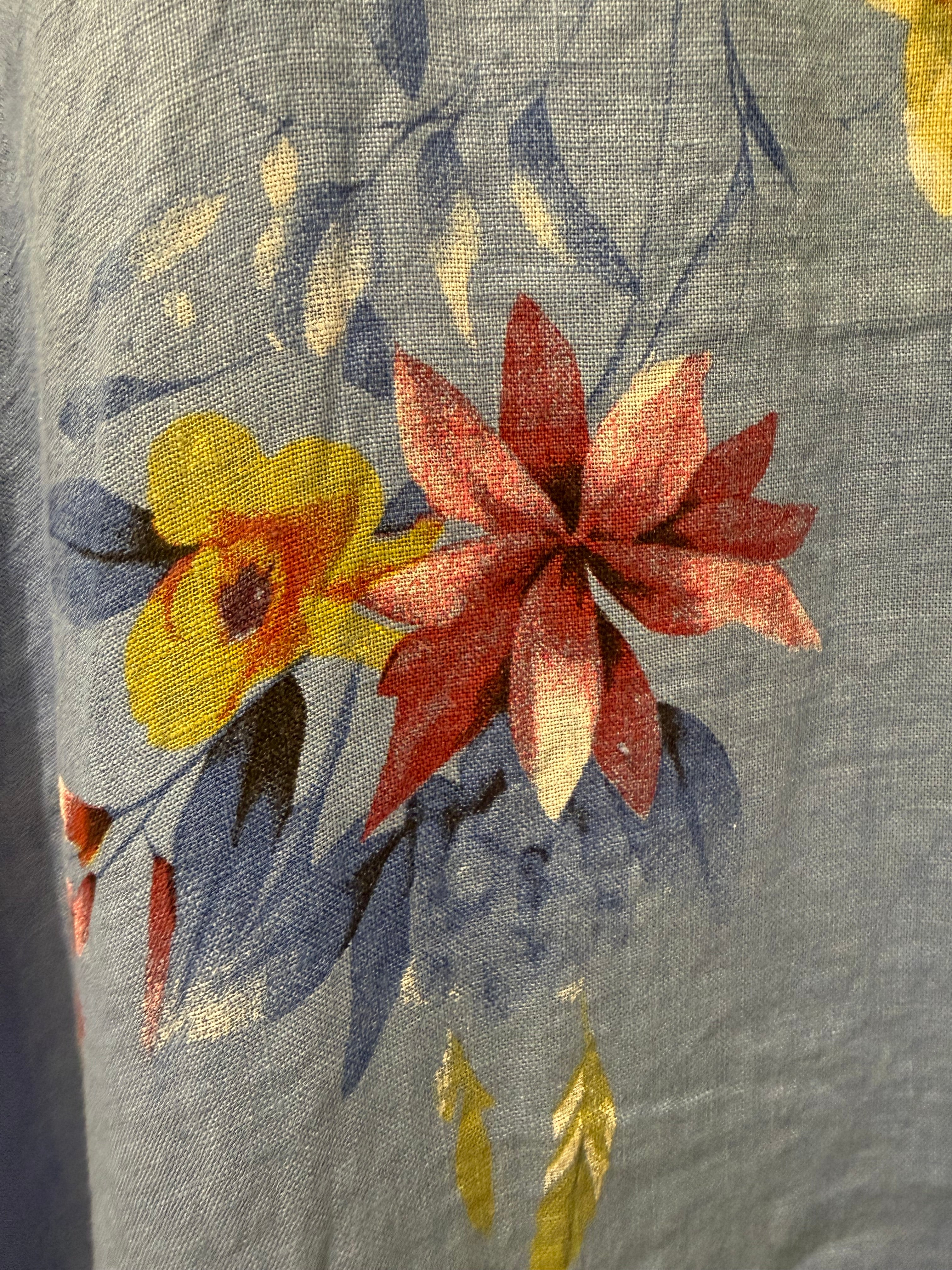 The Solstice Floral Linen Midi- Blue