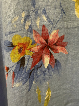 The Solstice Floral Linen Midi- Blue