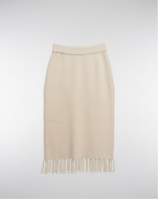 Fringed Knit Midi Skirt- Oat colour