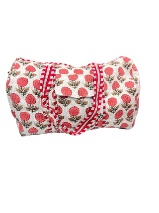 Red Floral Pattern Cotton Quilted Duffle Bag
