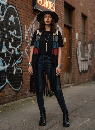Patchwork Boho Fringe Vest