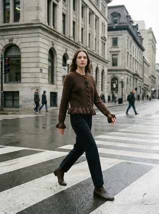 The Soft Brown Ruffle Hem Cardigan