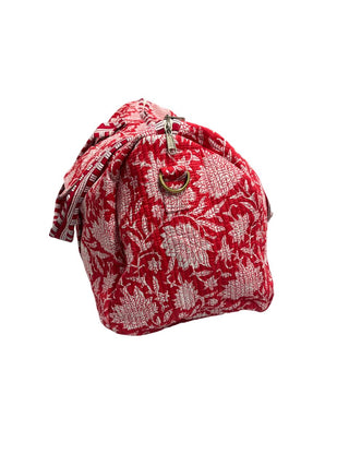 Red floral Quilted Cotton Duffle Bag
