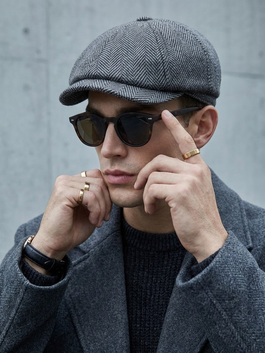 Tweed Herringbone Flat Cap