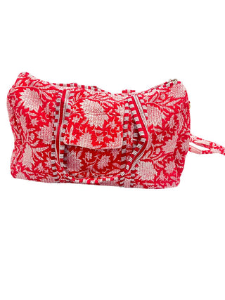 Red floral Quilted Cotton Duffle Bag