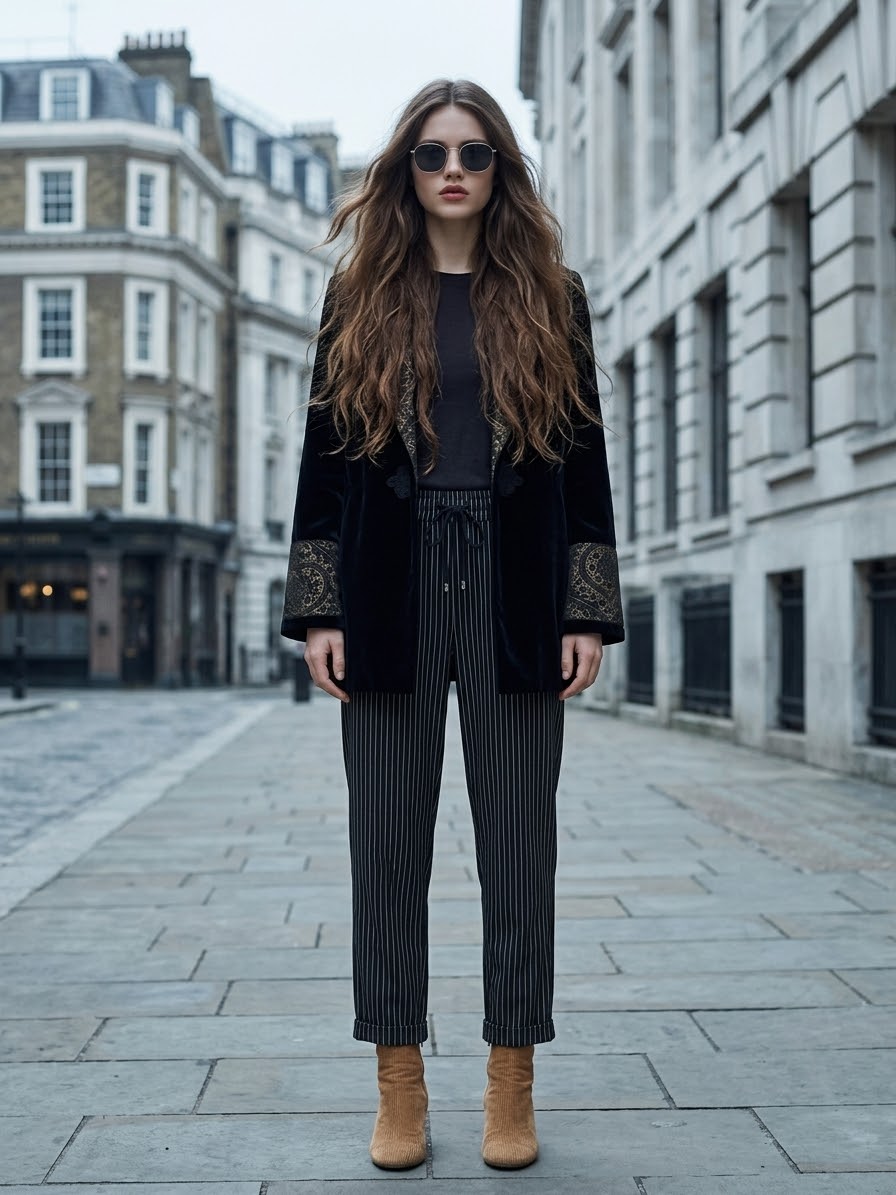 The Italian Pinstripe Drawstring Pull-On Pant- Black