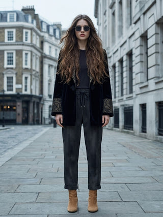 The Italian Pinstripe Drawstring Pull-On Pant- Black