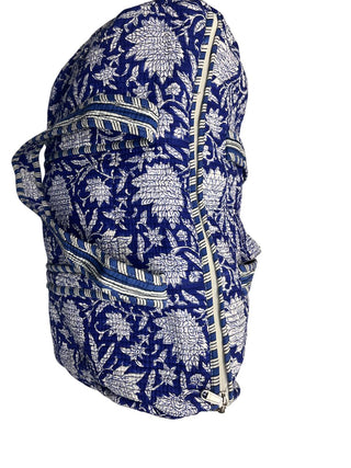 Blue Floral Cotton Quilted Duffle Bag