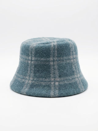 Wool Plaid Bucket Hat -Muted Teal-Blue