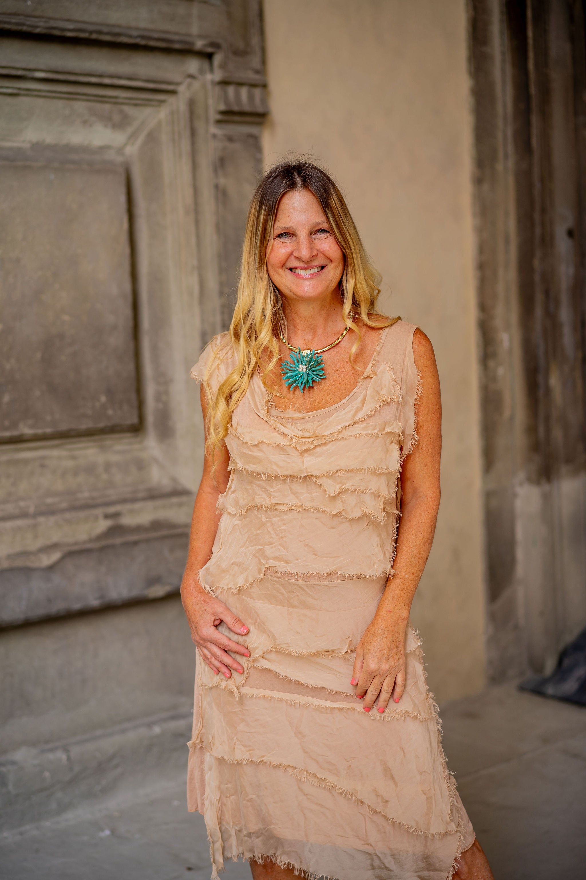 Sand Petal Silk Dress