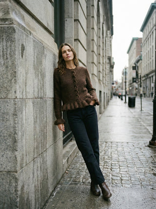 The Soft Brown Ruffle Hem Cardigan