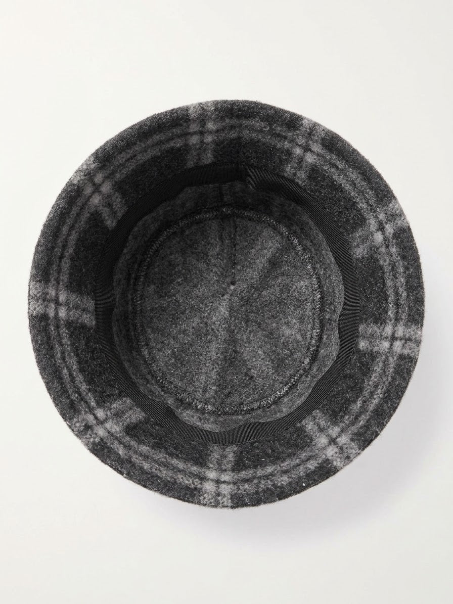 Wool Plaid Bucket Hat- Black