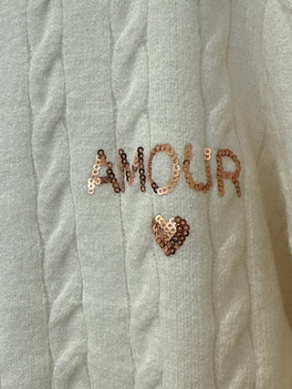 The Amour Cable-Knit Cardigan- Cream