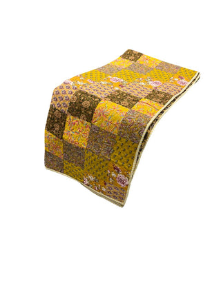 Vintage Floral Print & Bold Mustard Patchwork: Reversible Cotton Queen Size Quilt