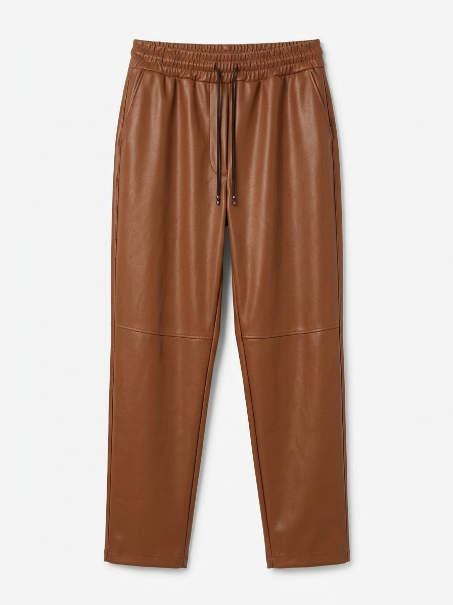 The Moto-Chic Pleather Jogger –Tan