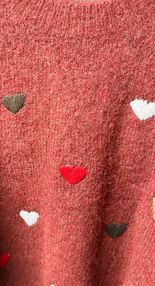 Happy Hearts Sweater- Burgundy