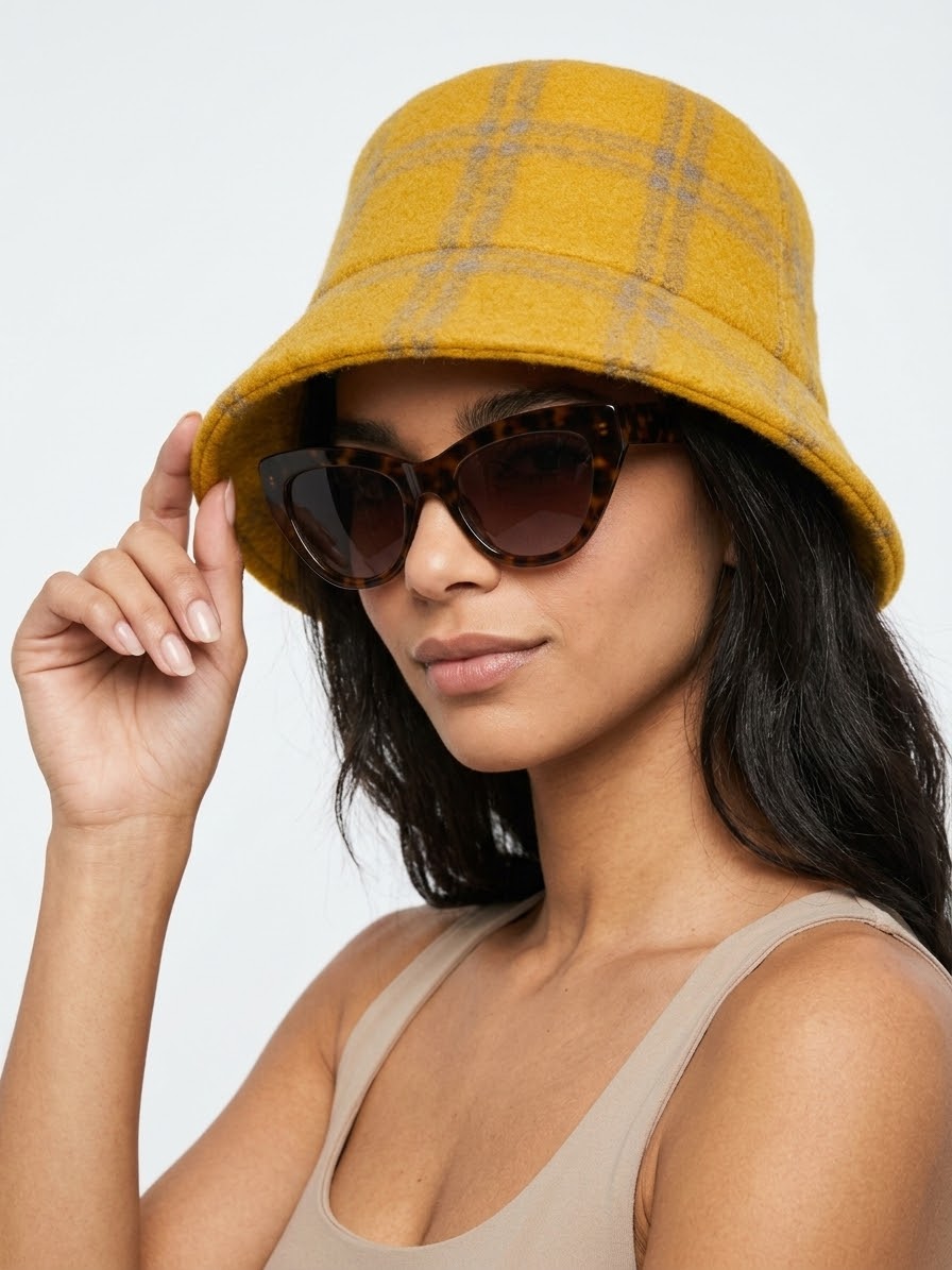 Wool Plaid Bucket Hat - Mustard Yellow