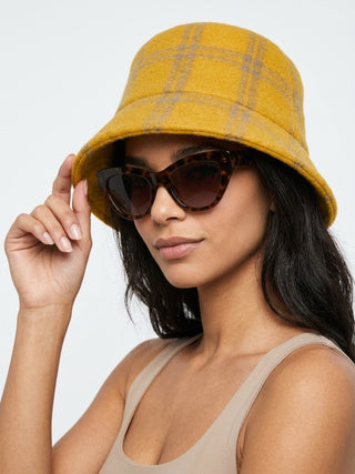 Wool Plaid Bucket Hat - Mustard Yellow