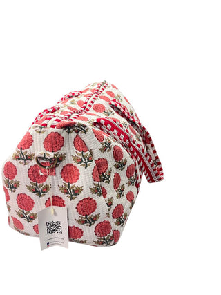 Red Floral Pattern Cotton Quilted Duffle Bag
