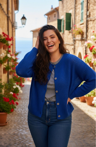 The Cozy Knit V-Neck Royal BlueCardigan