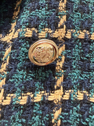 The "Milano" Textured Tweed Double-Breasted Blazer- Teal