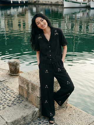 The Midnight White Floral Embroidery Co-ord Set