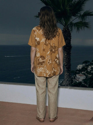 LINEN PRINTED BLOUSE WITH CHINE DETAILS