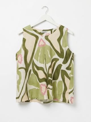 PRINTED ITALIAN LINEN TOP- MOSS GREEN FLORAL