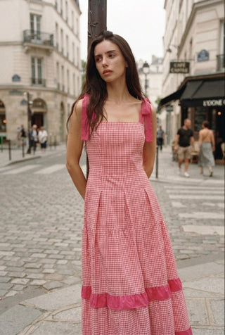 Blossom Gingham Tie-Strap Midi Dress