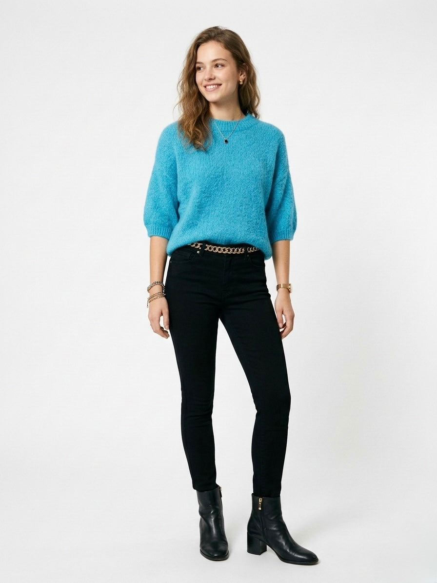 Electric Blue Alpaca Blend Fuzzy Knit Sweater