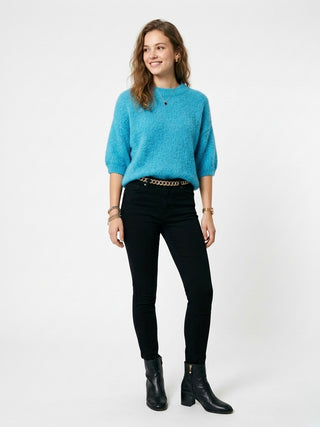 Electric Blue Alpaca Blend Fuzzy Knit Sweater