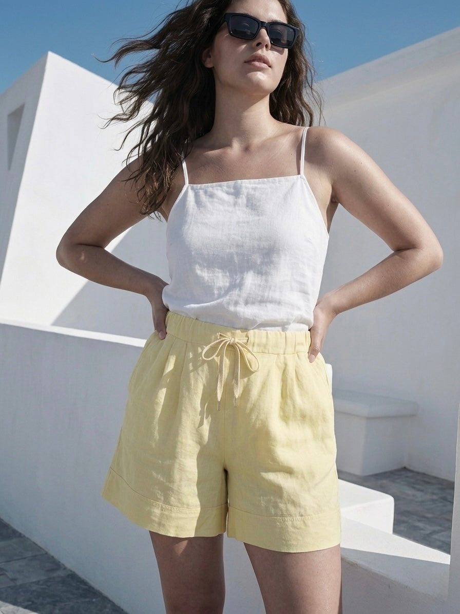 Linen Breezes Lounge Shorts- Lemon