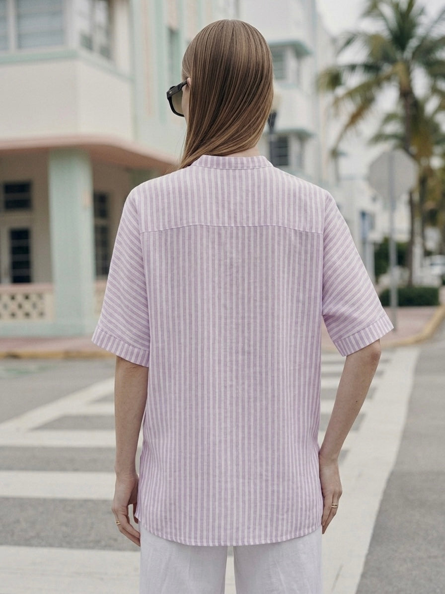 THE STRIPED RESORT SHIRT- MAUVE