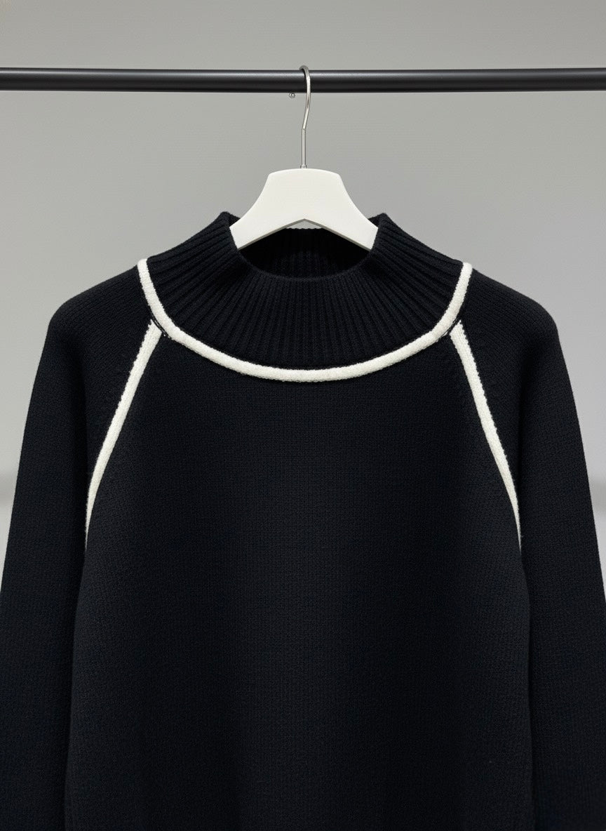 Contrast Piping Mock Neck Sweater