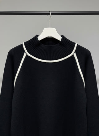 Contrast Piping Mock Neck Sweater