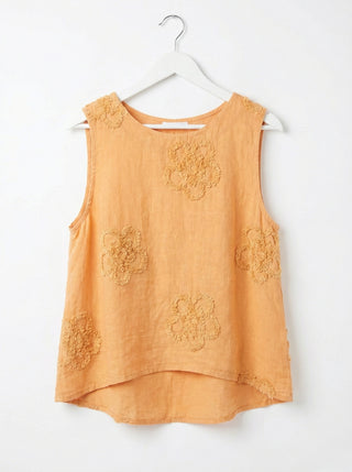 Apricot Textured Floral Linen Top