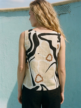 PRINTED ITALIAN LINEN TOP-  WARM FLORAL