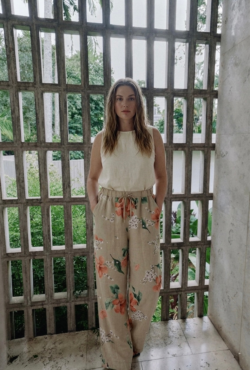 The Islandia Wide-Leg Linen Pant- light taupe