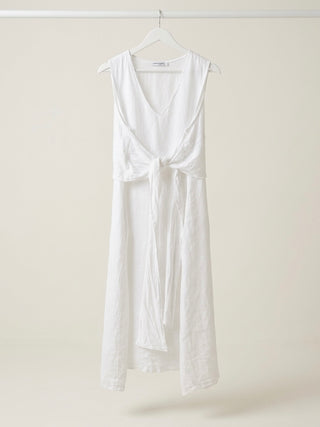 Isla Tie-Front Linen Maxi Dress- Antique White