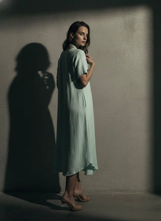 Seaside Escape Linen Dress- Turquoise