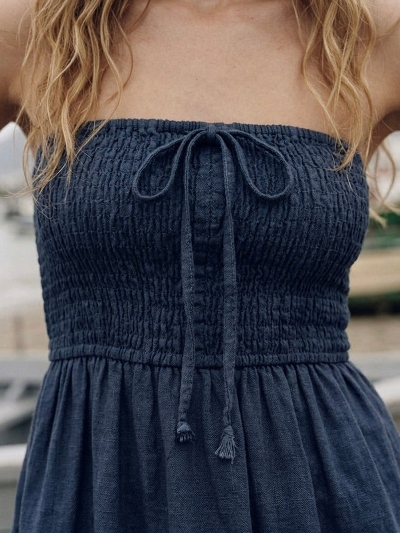 PREMIUM ITALIAN LINEN MIDXI DRESS- INK BLUE