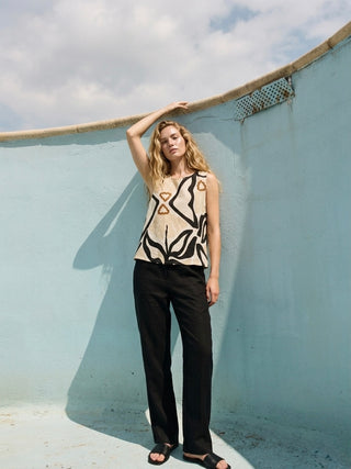 PRINTED ITALIAN LINEN TOP-  WARM FLORAL