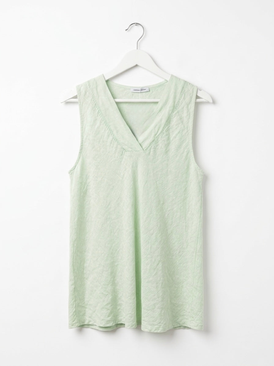 Italian Linen V-Neck Shell- Seafoam Mist